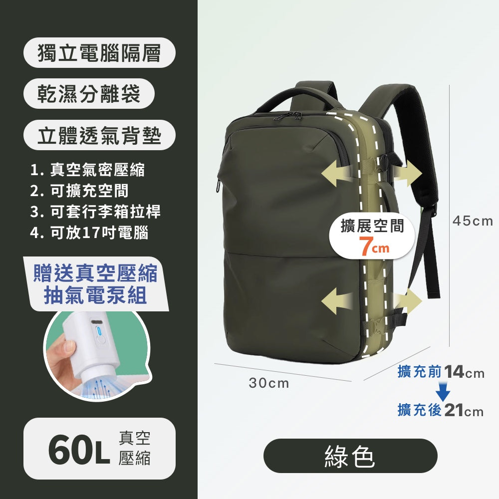真空壓縮大容量商務後背包